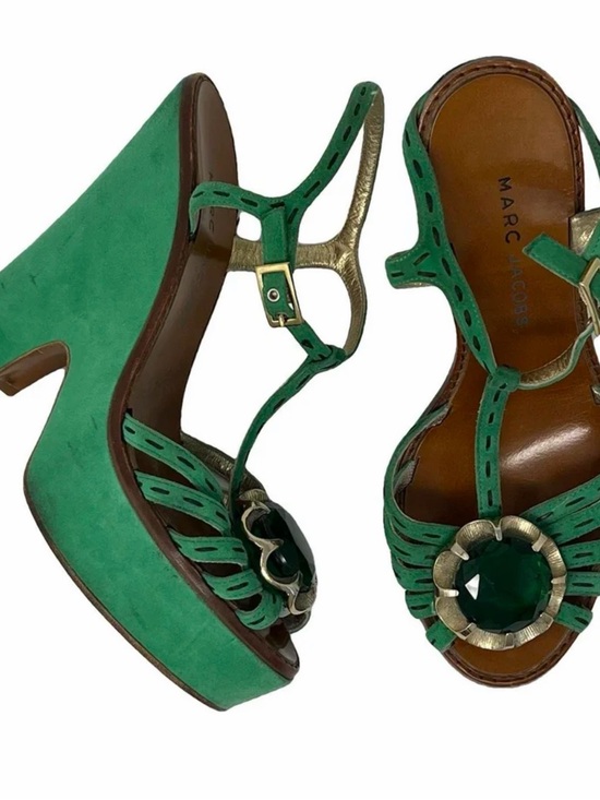 Marc Jacobs Shoes - Marc Jacobs Emerald Green Suede Platform Sandals with Jewel Detail